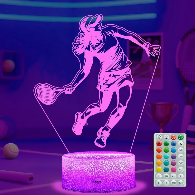 Posshe Tennis Night Light, Tennis Gifts for Girls, 3D Illusion Lamp with Remote Control, 16 Colors Changing, RGB Flashing Mode, Timer and Dimmable, Christmas Decor - Image 1